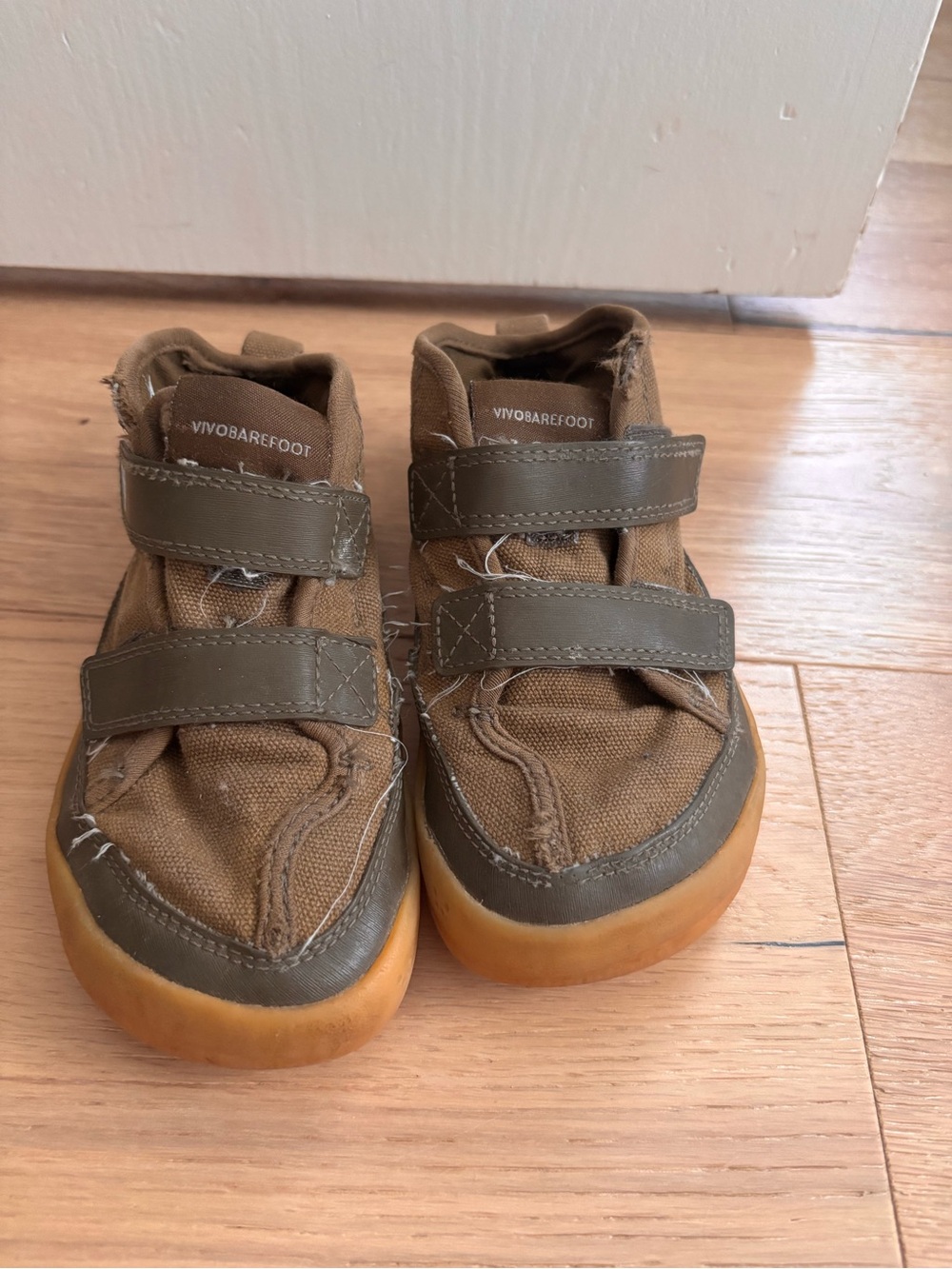 Vivo Barefoot Kids Tan Canvas Velcro Sneakers with Gum Sole